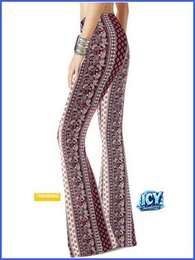 Women's Floral Ethnic Print Bell Bottom Palazzo Pants High Rise Stretch